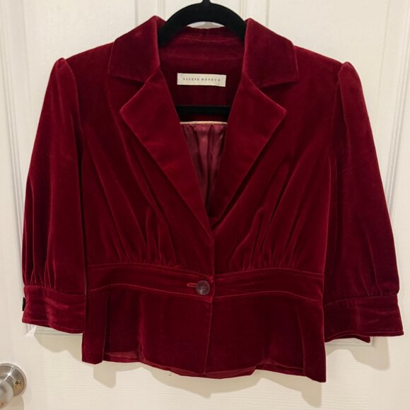 SUSANA MONACO DARK RED/BURGUNDY VISCOSE CROPPED JACKET - Picture 1 of 9